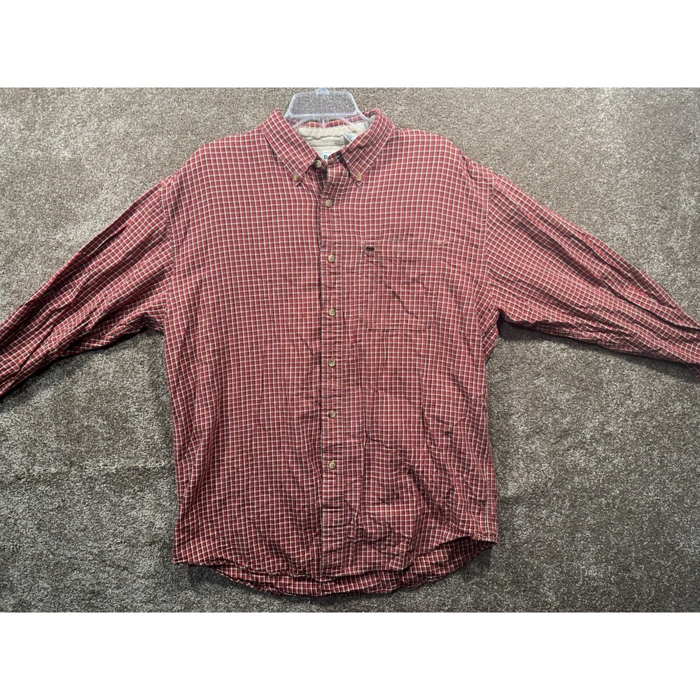 Vintage LL Bean Button Down Shirt Mens Large - Orange Plaid‎ Outdoor